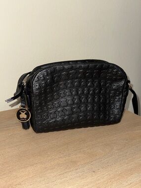 TOUS Black Embossed Leather Crossbody with Bear Charm